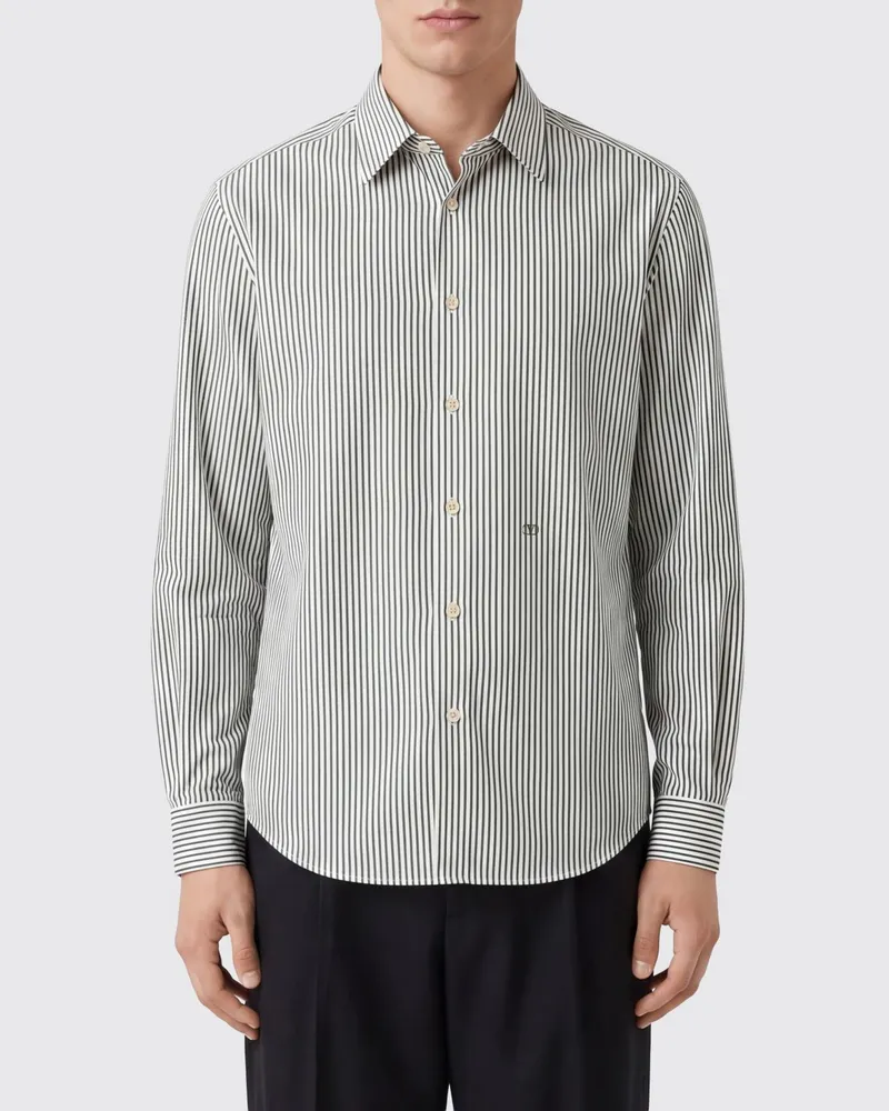 Valentino Garavani Gestreiftes Baumwollhemd mit VLogo Signature-Stickerei Ivory