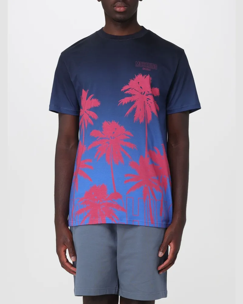 Moschino Baumwoll-T-Shirt mit Grafik-Print und Kontrast-Logo Hellblau