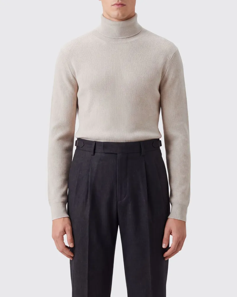 Brioni Rollkragenpullover aus Kaschmir- und Wollmischung mit Rippbündchen Beige