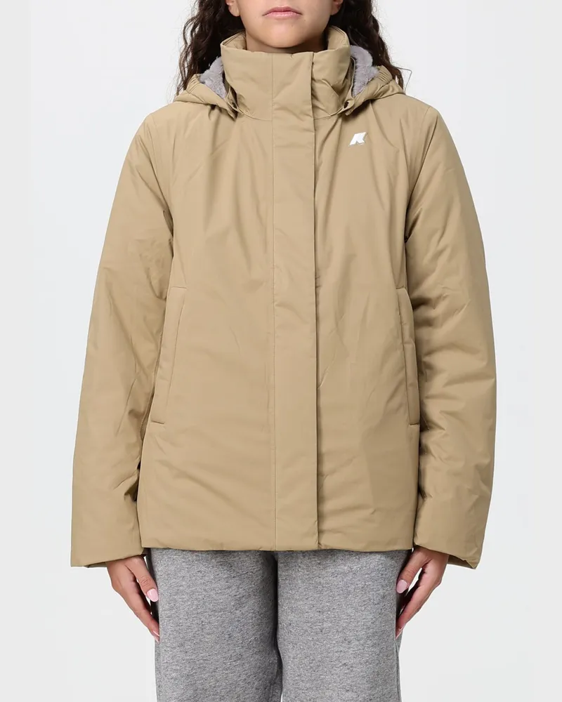 K-Way Kurze wasserdichte Marlette Jacke mit Webpelzfutter Beige