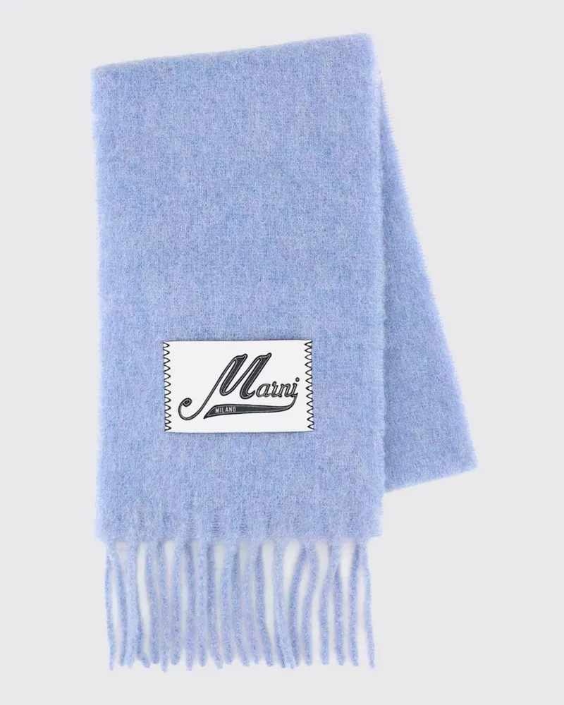 Marni Schal aus Alpaka-Wollmischung mit Logo-Patch, Fransen und Color-Block-Design Blau