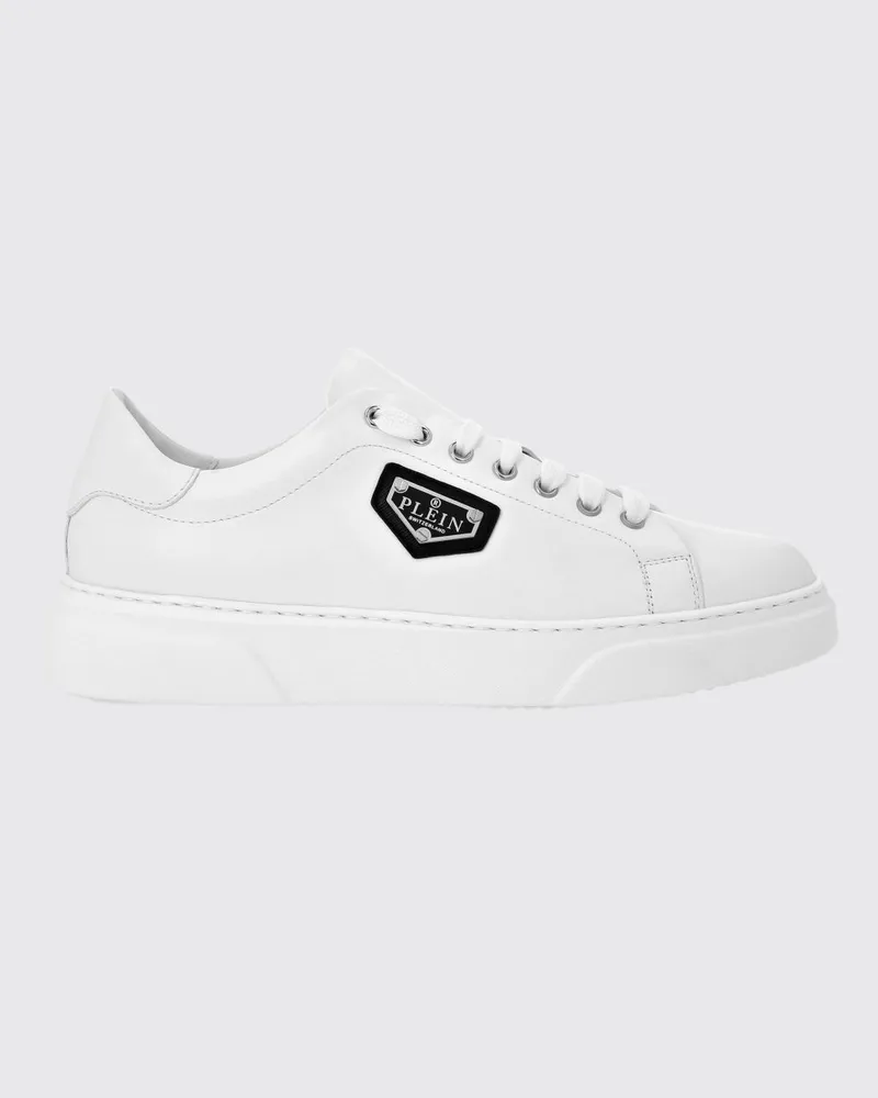 Philipp Plein Low-Top Sneakers aus Glattleder mit appliziertem Seitenlogo Weiß