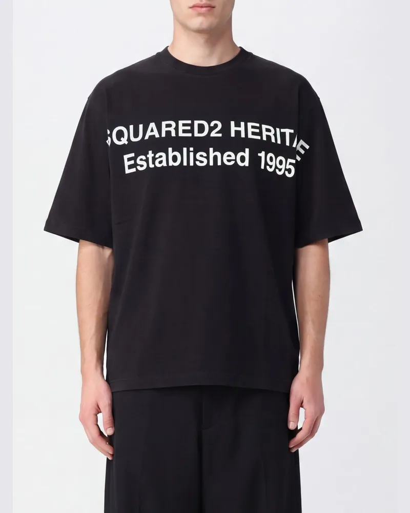 Dsquared2 Relaxed-Fit-T-Shirt aus Baumwolle mit Logo und überschnittenen Schultern Schwarz
