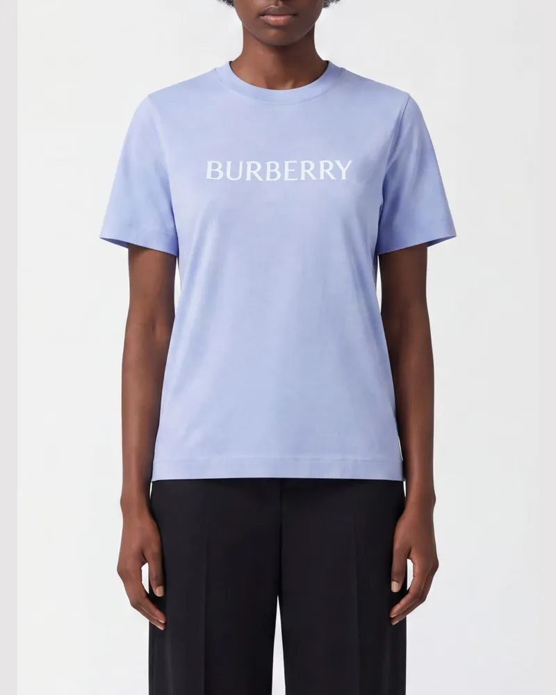 Burberry Kurzarm-T-Shirt aus blauer Baumwolle mit Kontrast-Logo Blau