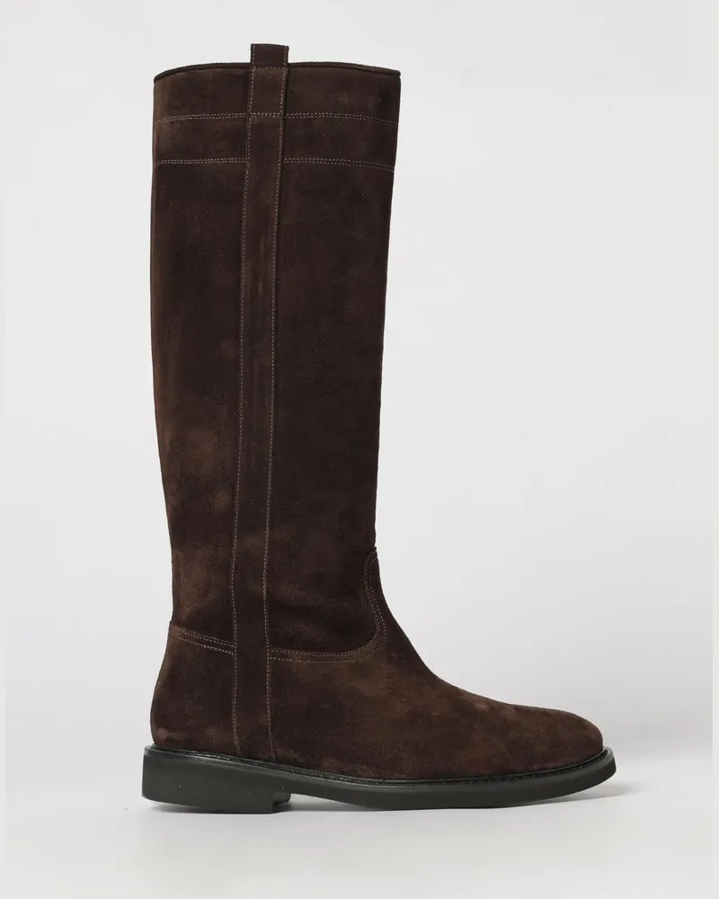 Anna F. Kniehohe Stiefel aus Veloursleder mit niedrigem Absatz Dark