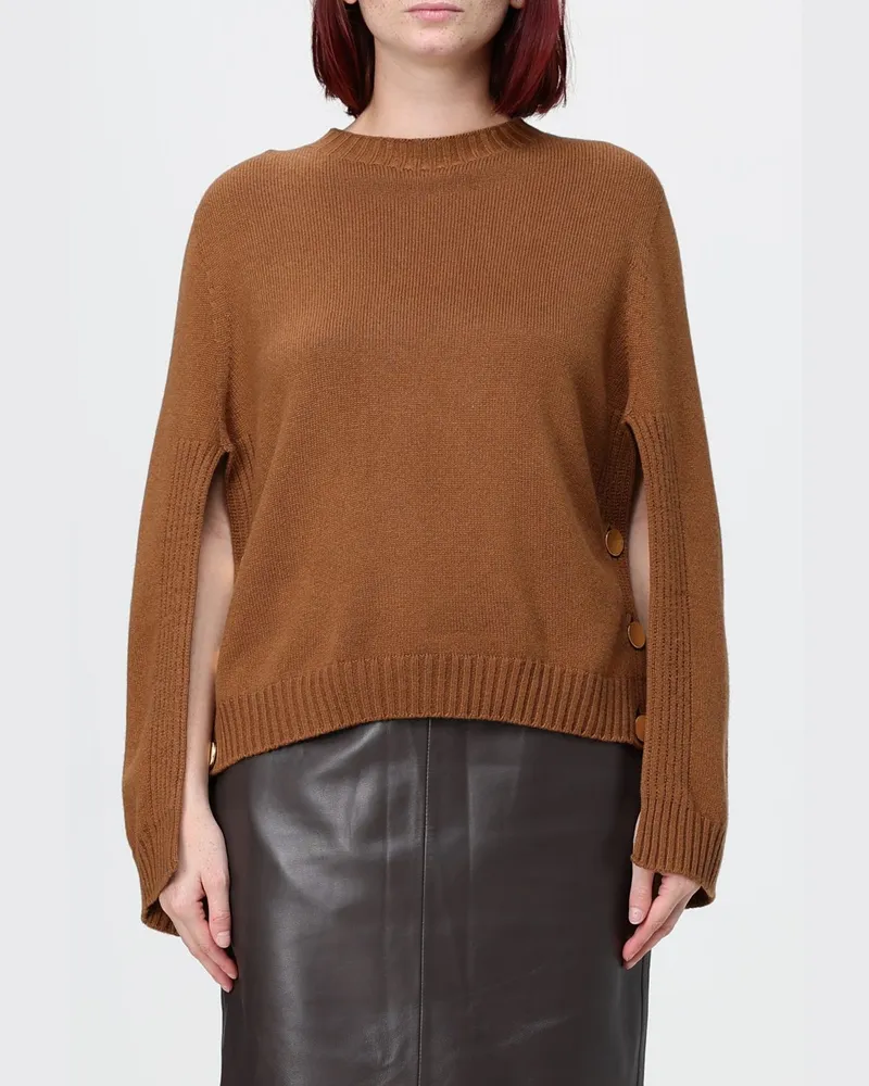 Alberta Ferretti Cardigan mit Rundhalsausschnitt aus Schurwolle-Seide-Kaschmir-Mix Braun