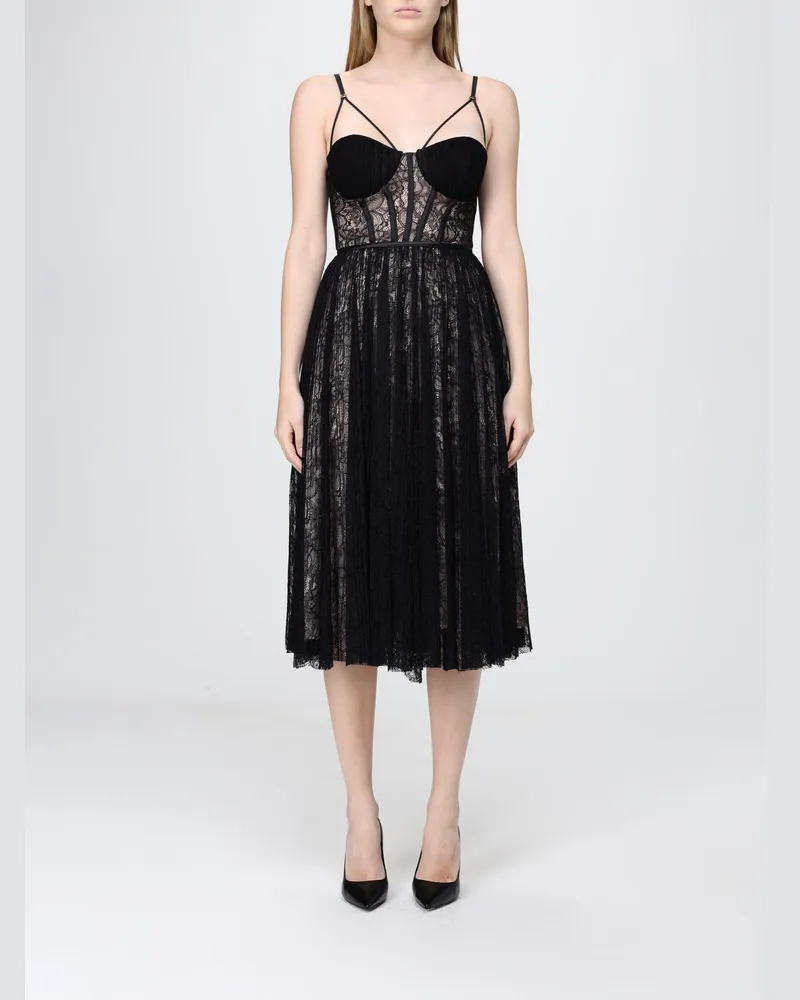 Elisabetta Franchi Midi-Spitzenkleid Schwarz