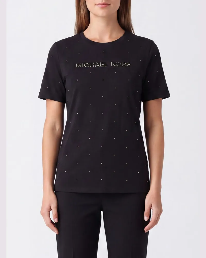Michael Kors T-Shirt aus Baumwolle mit Nieten und Logo-Print Schwarz