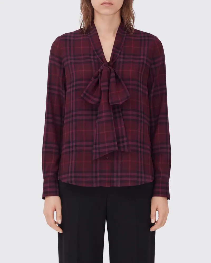 Burberry Seidenhemd mit Tartan-Print und Schluppenkragen Violett