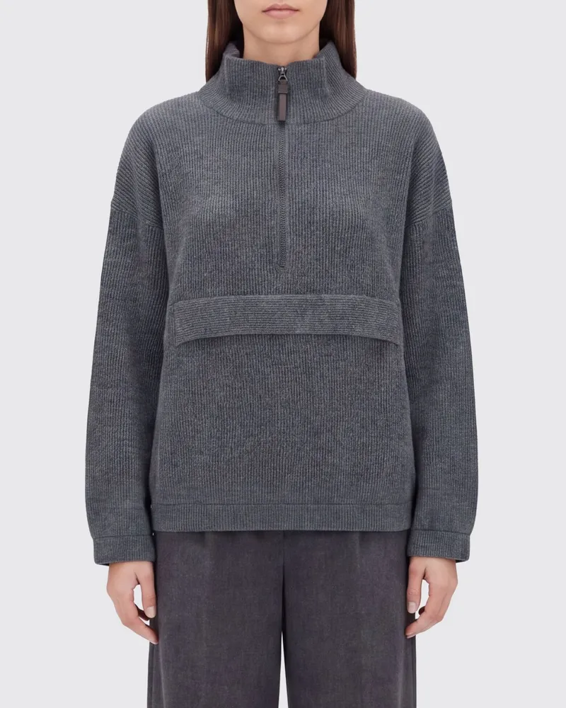Brunello Cucinelli Langärmliger Rollkragenpullover mit halbem Reißverschluss aus reinem Kaschmir Lead