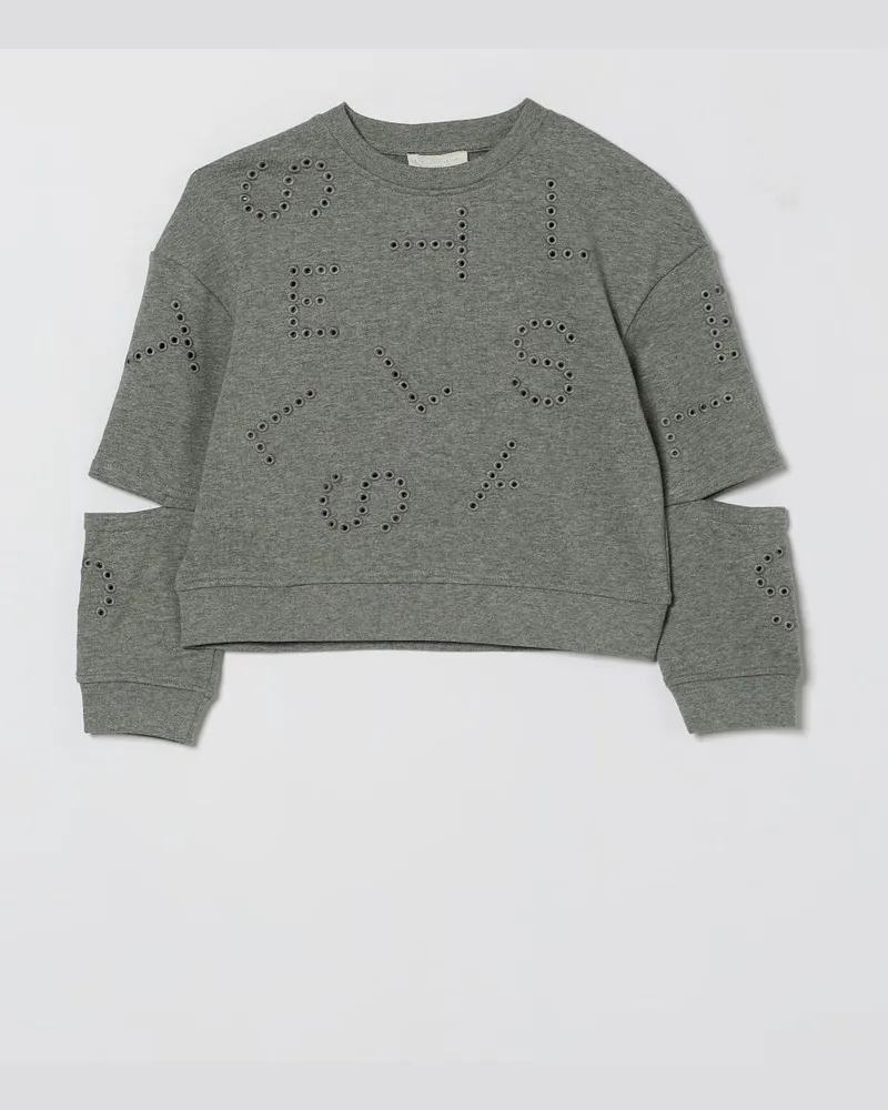 Stella McCartney Kids Baumwoll-Rundhals-Sweatshirt mit perforiertem Logo Grau