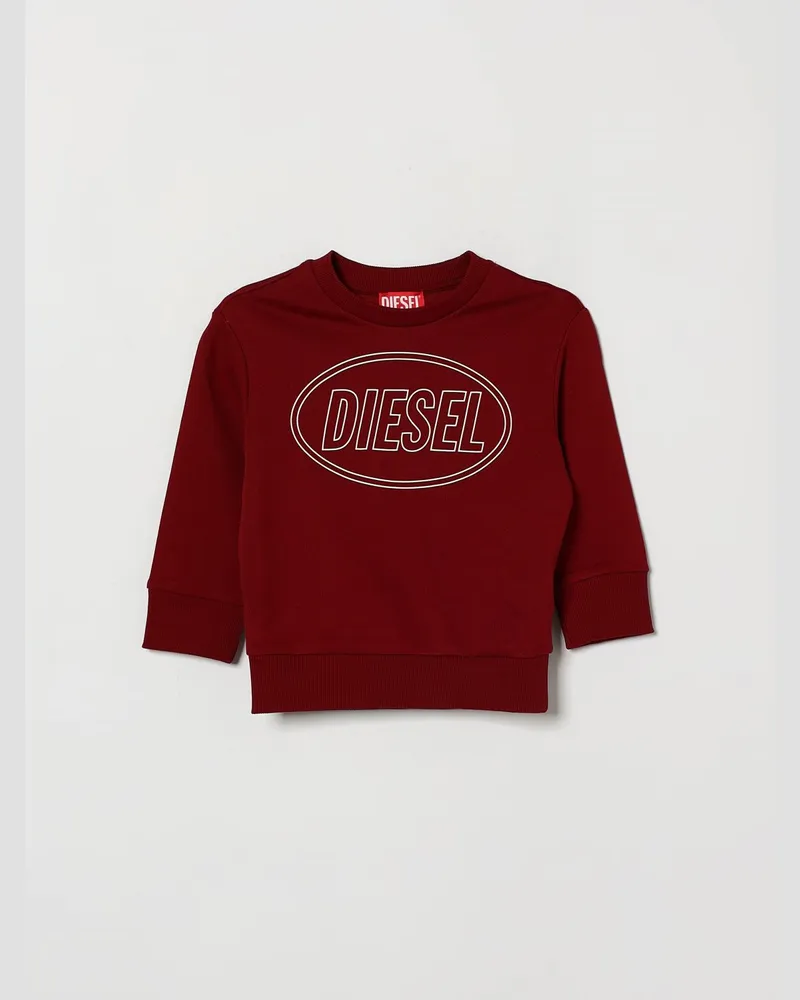 Diesel Rundhals-Sweatshirt für Jungen aus Baumwolle mit Kontrast-Logo auf der Brust Burgunderrot