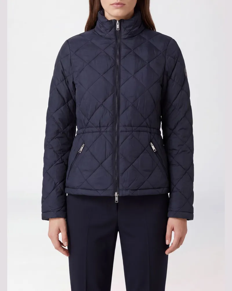 Burberry Kurze Stepp-Daunenjacke aus Nylon mit Stehkragen und Kontrastlogo Navy