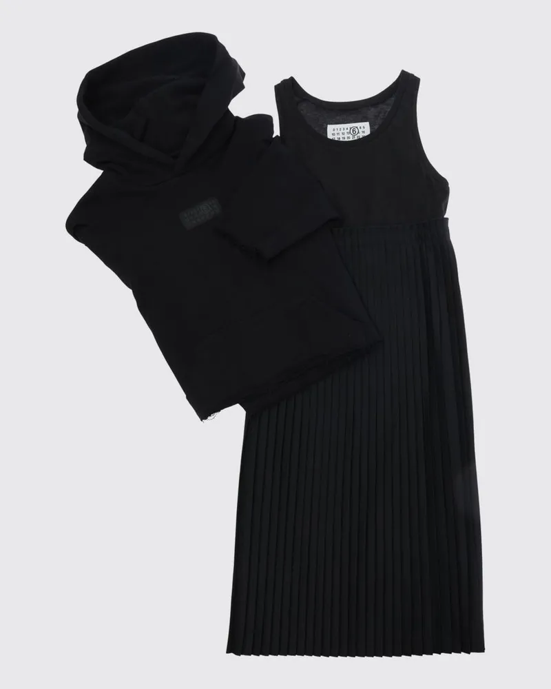 Maison Margiela Zweiteiliges Baumwoll-Set mit Plisseerock für Jungen Schwarz