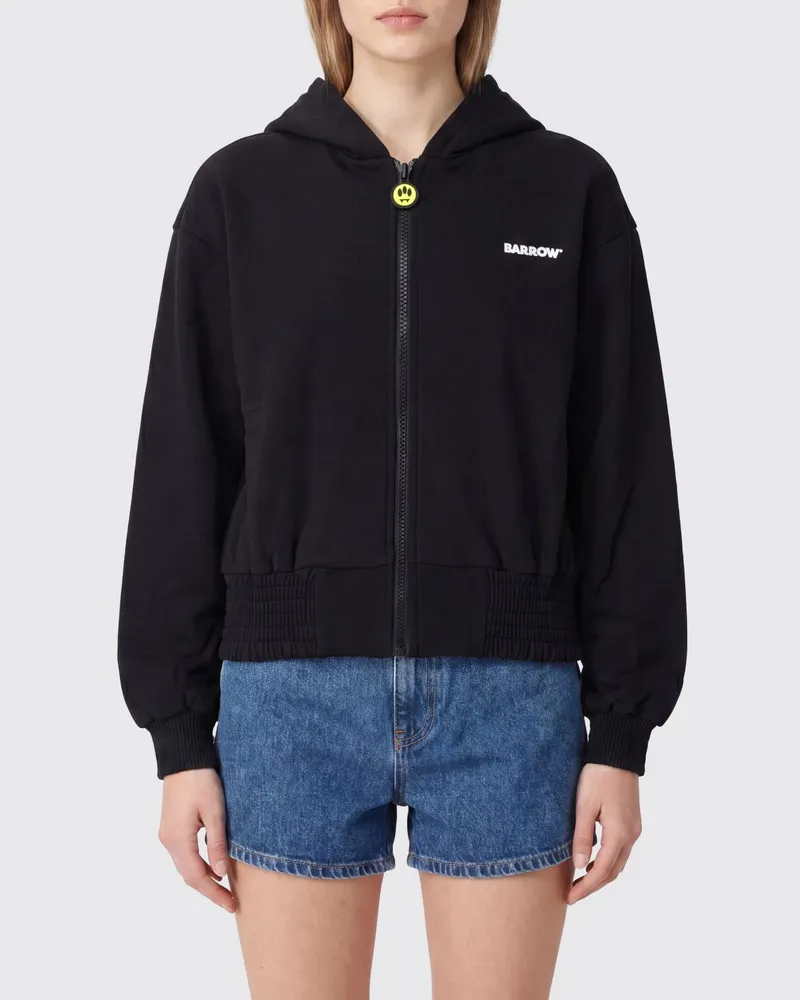 BARROW Baumwoll-Kapuzenjacke mit Reißverschluss und Kontrastlogo Schwarz