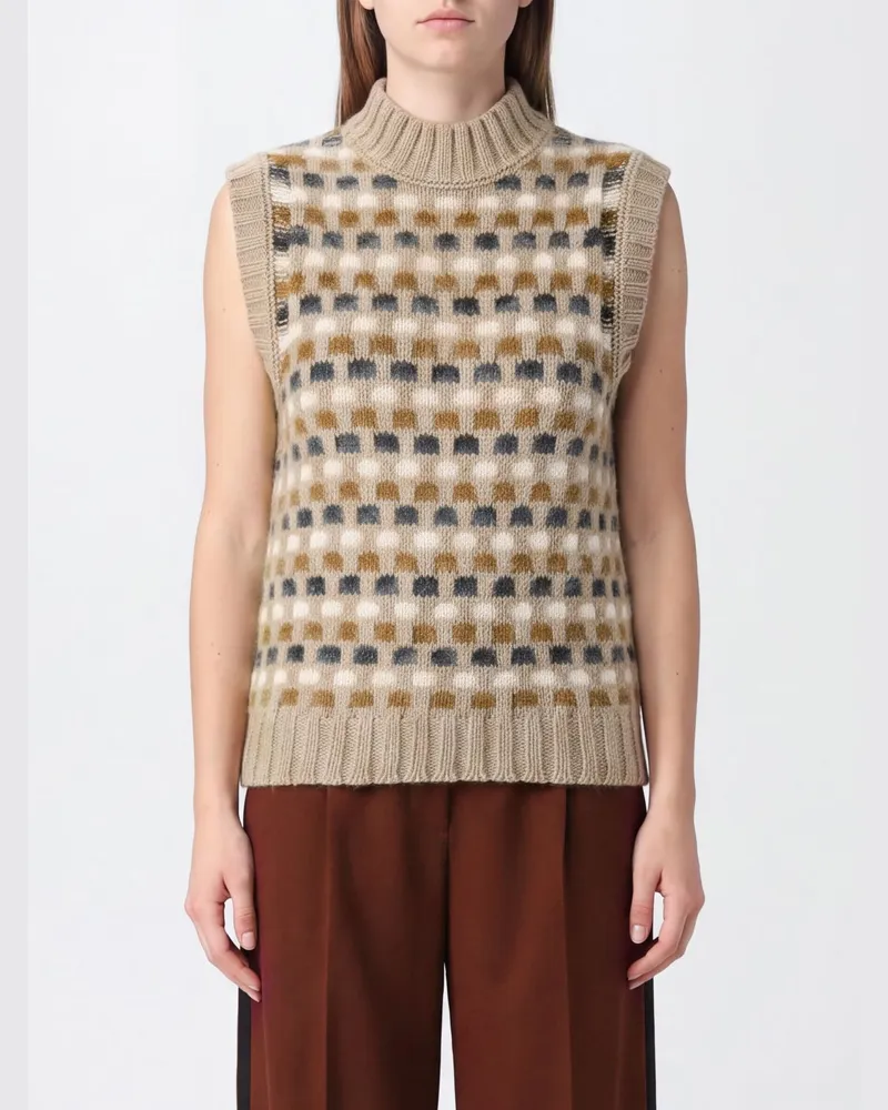 Marni Strickweste aus Wolle und Kaschmir mit Jacquardmuster und Stehkragen Beige