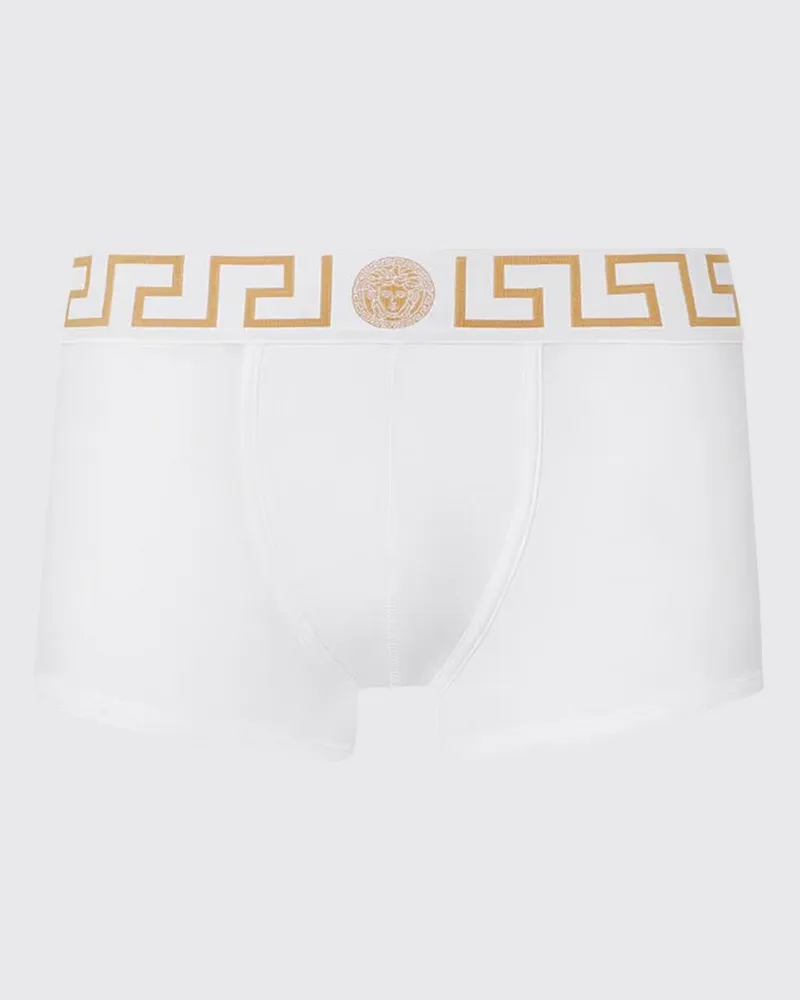 Versace Boxershorts aus Stretch-Baumwolle mit Greca-Print und Medusa-Logo Weiß