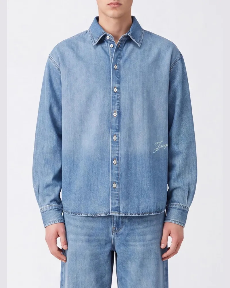 Jacquemus Baumwoll-Denim-Hemd mit französischem Kragen und Logo Blau