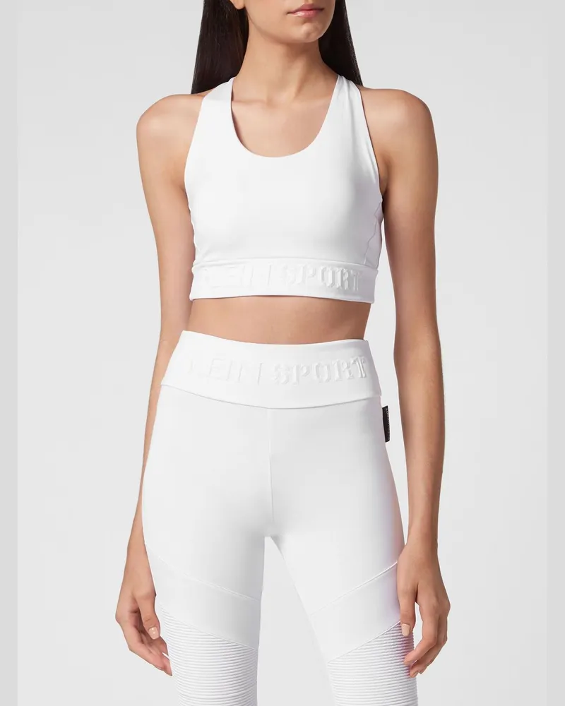 Philipp Plein Sportliches Cropped-Top aus Jersey von mit dünnen Trägern Weiß