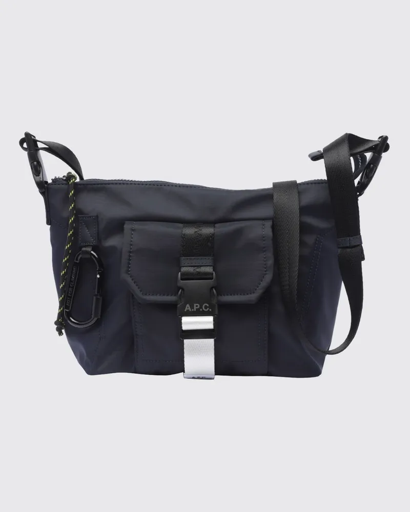 A.P.C. Blaue Nylon-Umhängetasche mit appliziertem Logo und Reißverschluss Blau