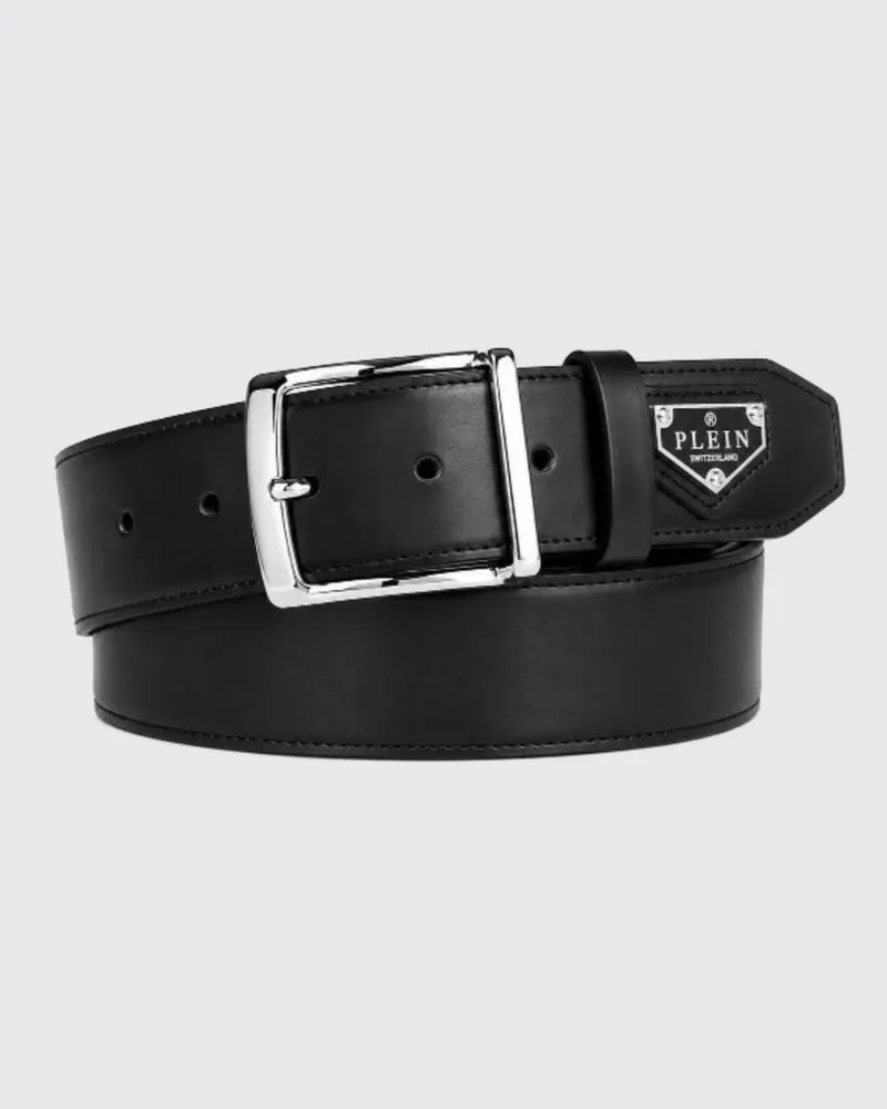 Philipp Plein Kalbsledergürtel mit Metall-Logo-Schnalle Schwarz