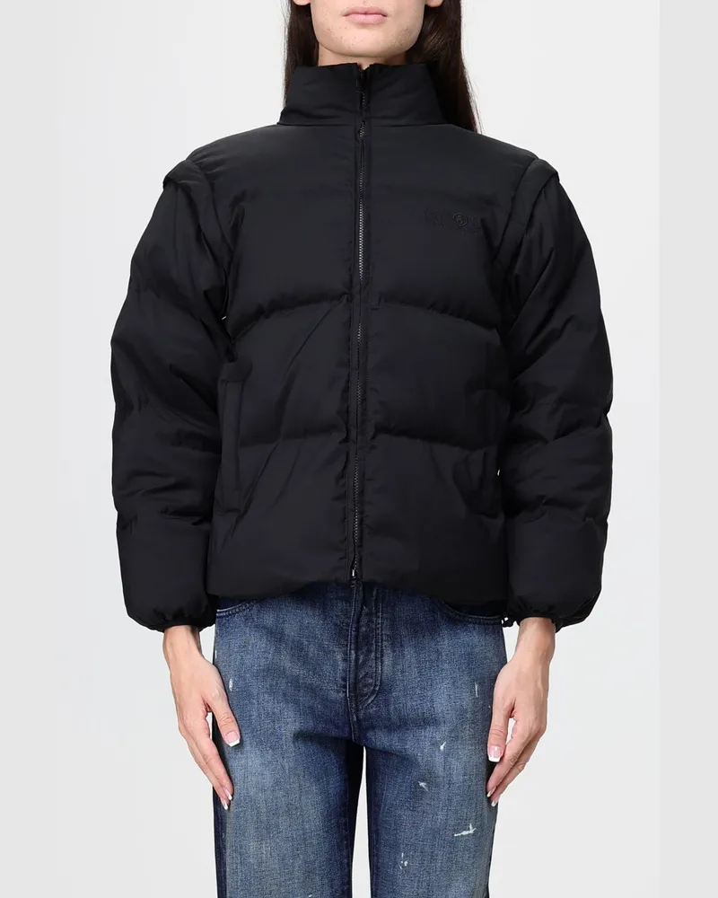 Maison Margiela Kurze Stepp-Daunenjacke aus Nylon von mit abnehmbaren Ärmeln Schwarz