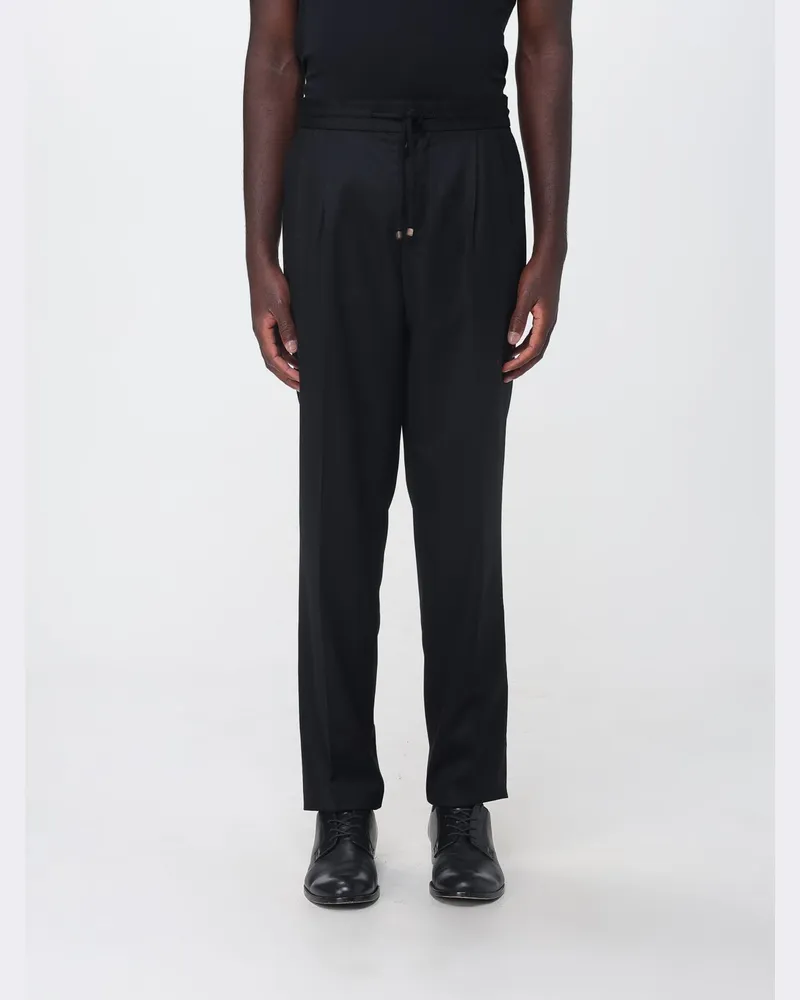 Brunello Cucinelli Wollhose mit geradem Bein und Kordelzug in der Taille Schwarz
