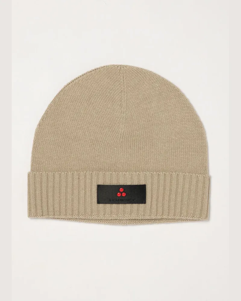 Peuterey Beanie-Mütze aus Woll-Kaschmir-Mischung mit Umschlag und Logo-Patch Beige