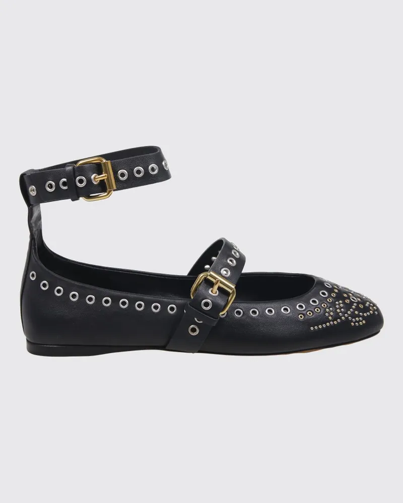 Isabel Marant Ylza Mary-Jane-Ballerinas aus Leder mit Nieten und Ösen Schwarz