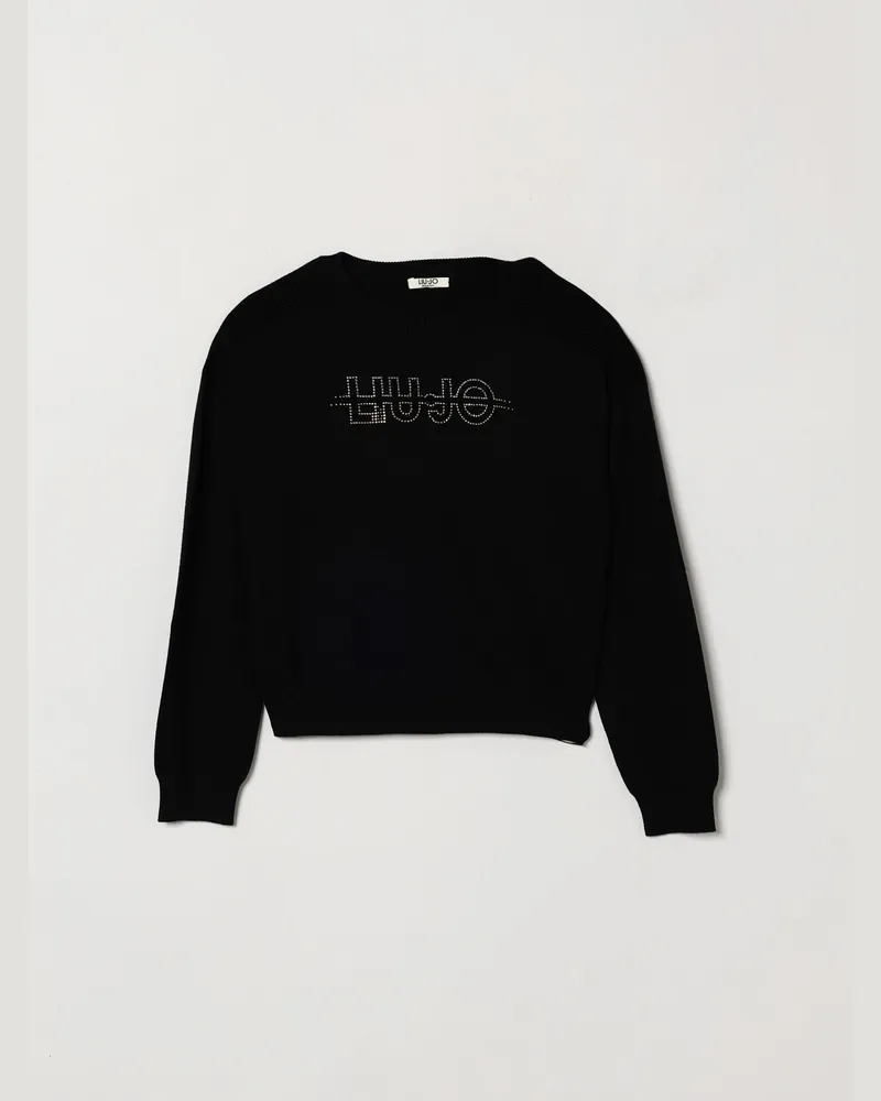 Liu Jo Viskose-Pullover mit Rundhalsausschnitt von für Mädchen mit Stickerei und Strass-Logo Schwarz