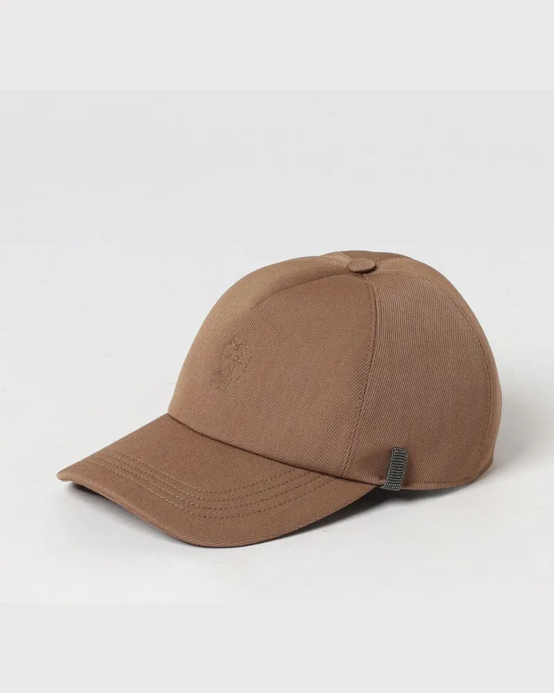 Brunello Cucinelli Baseballkappe aus Baumwolltwill mit Logo und Monili-Verzierung Braun