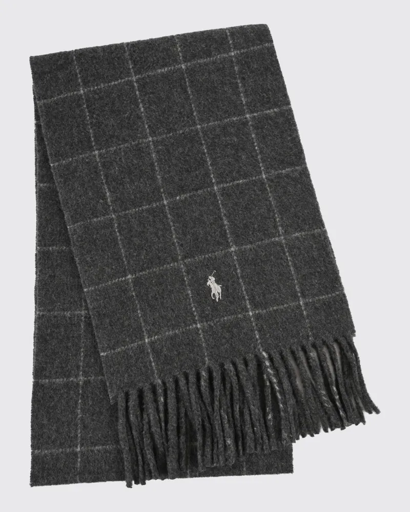 Ralph Lauren Karierter Wollmischschal mit Pony-Logo und Fransensaum Weiß