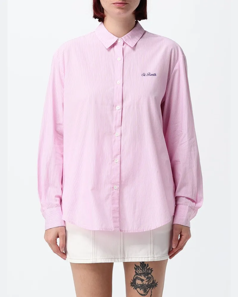 MC2 Saint Barth Gestreiftes Baumwollhemd mit Relaxed Fit und französischem Kragen Pink