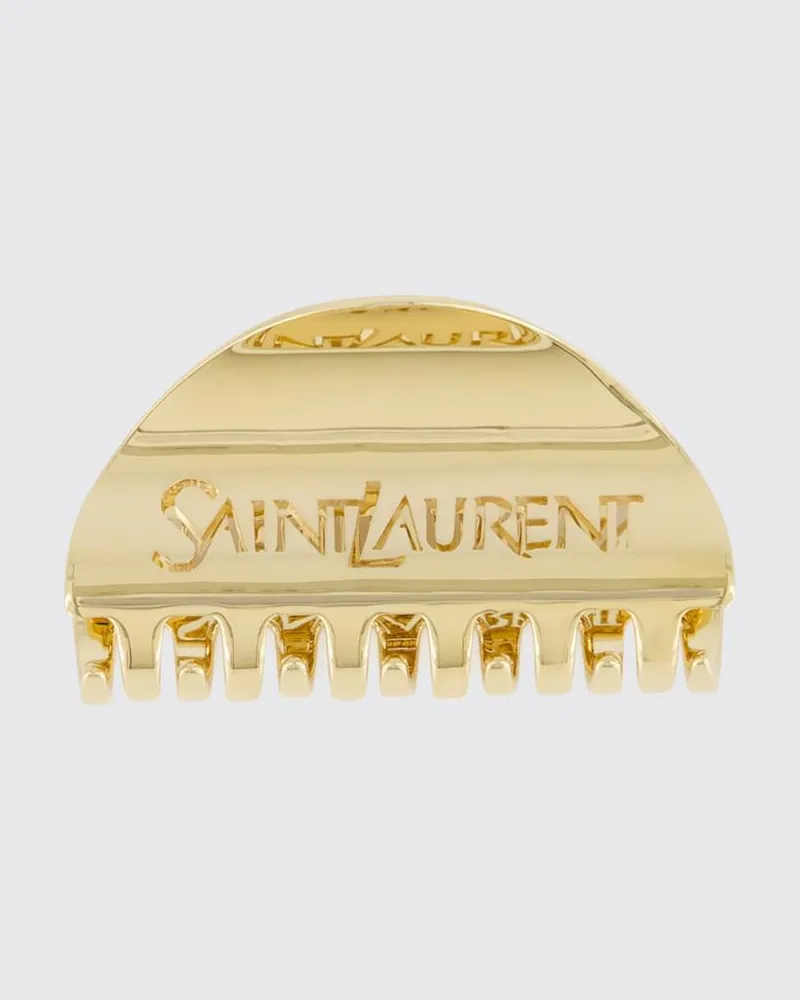 Saint Laurent Halbmond-Haarspange aus Messing mit ausgeschnittenem YSL-Logo Gold