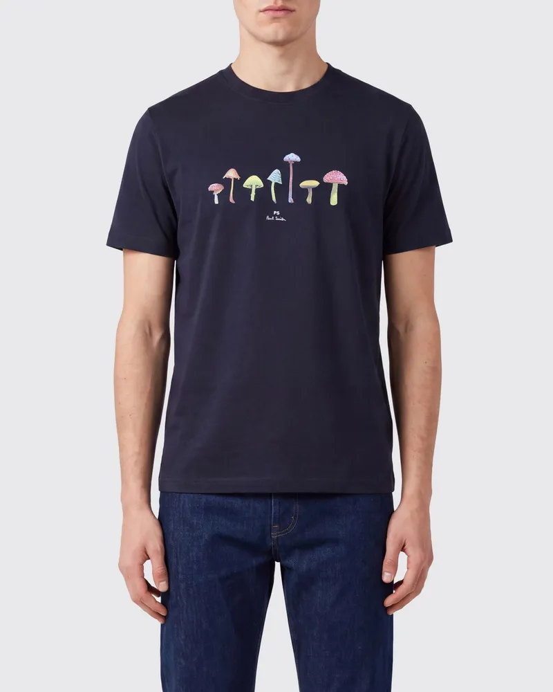 Paul Smith Kurzärmeliges Baumwoll-T-Shirt mit Grafikdruck und Logo Schwarz