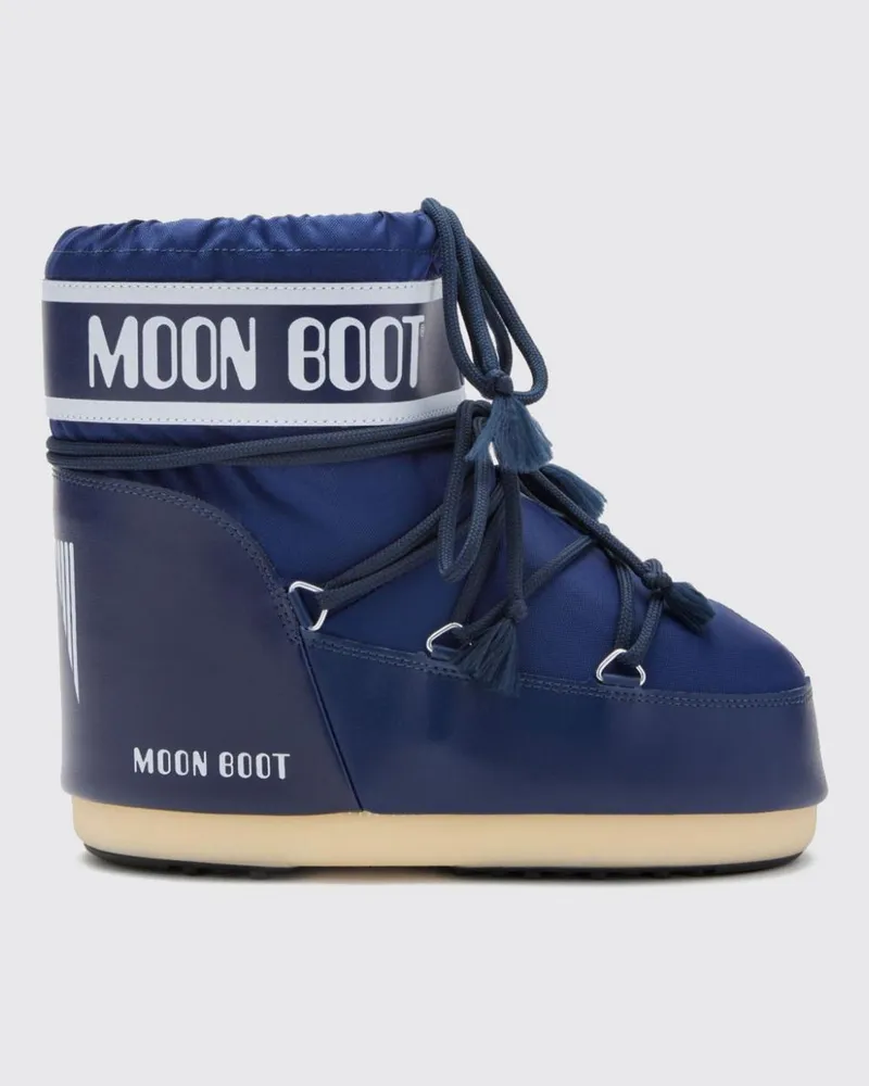 Moon Boot Niedrige Nylon-Schneestiefel mit Logo und verstellbaren Schnürsenkeln Navy