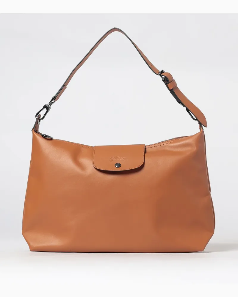 Longchamp Große Le Pliage Xtra Schultertasche aus Kalbsleder mit Logo Haselnuss