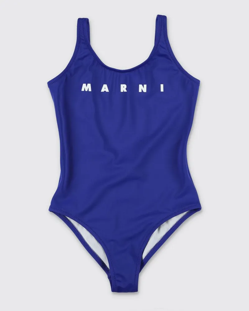 Marni Stretch-Polyamid-Badeanzug mit Logo Blau