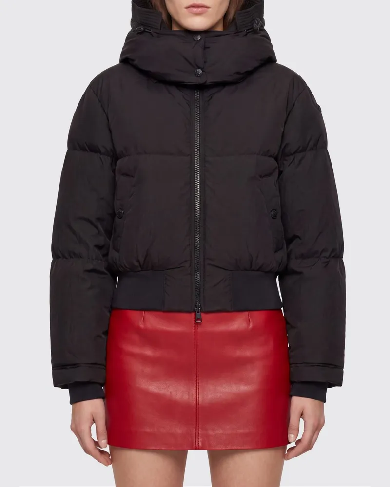 Diesel Kurze gesteppte Nylon-Daunenjacke mit Kapuze Schwarz