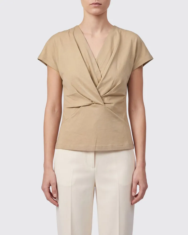 Étoile Isabel Marant Drapiertes V-Ausschnitt-Baumwolltop von mit kurzen Ärmeln Beige