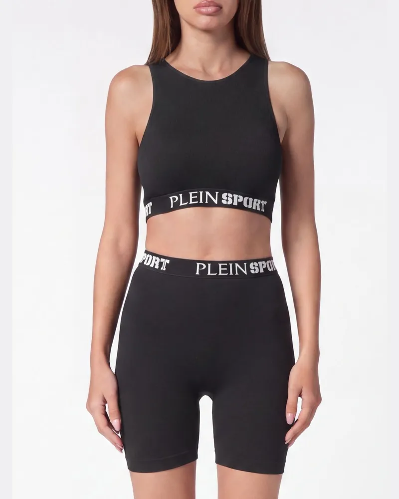Philipp Plein Kurzes Top aus technischem Stretch-Gewebe Schwarz