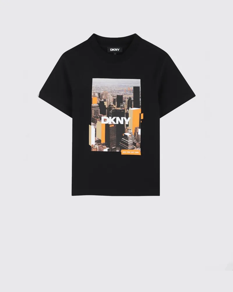 DKNY Baumwoll-T-Shirt für Jungen mit grafischem Logo-Print und überschnittenen Schultern Schwarz