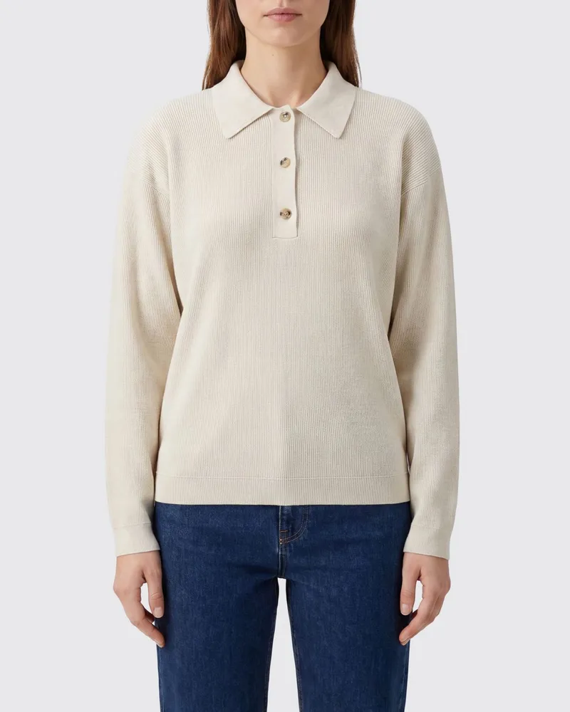 Calvin Klein Langärmeliges Seidenstrick-Poloshirt von Weiß