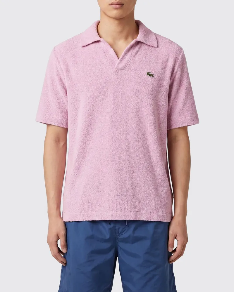 Lacoste Strick-Poloshirt aus Baumwollmischung von mit V-Ausschnitt und Kontrast-Logo-Patch Pink