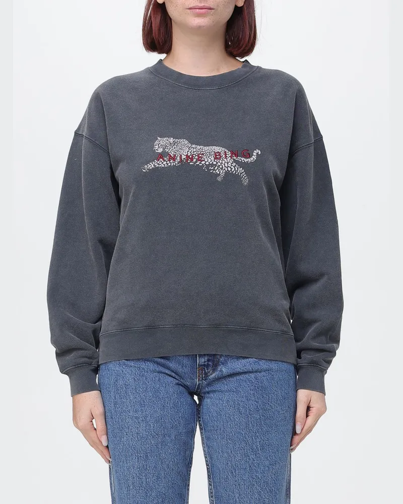 Anine Bing Baumwoll-Sweatshirt mit Rundhalsausschnitt und kontrastierendem Grafikdruck Schwarz