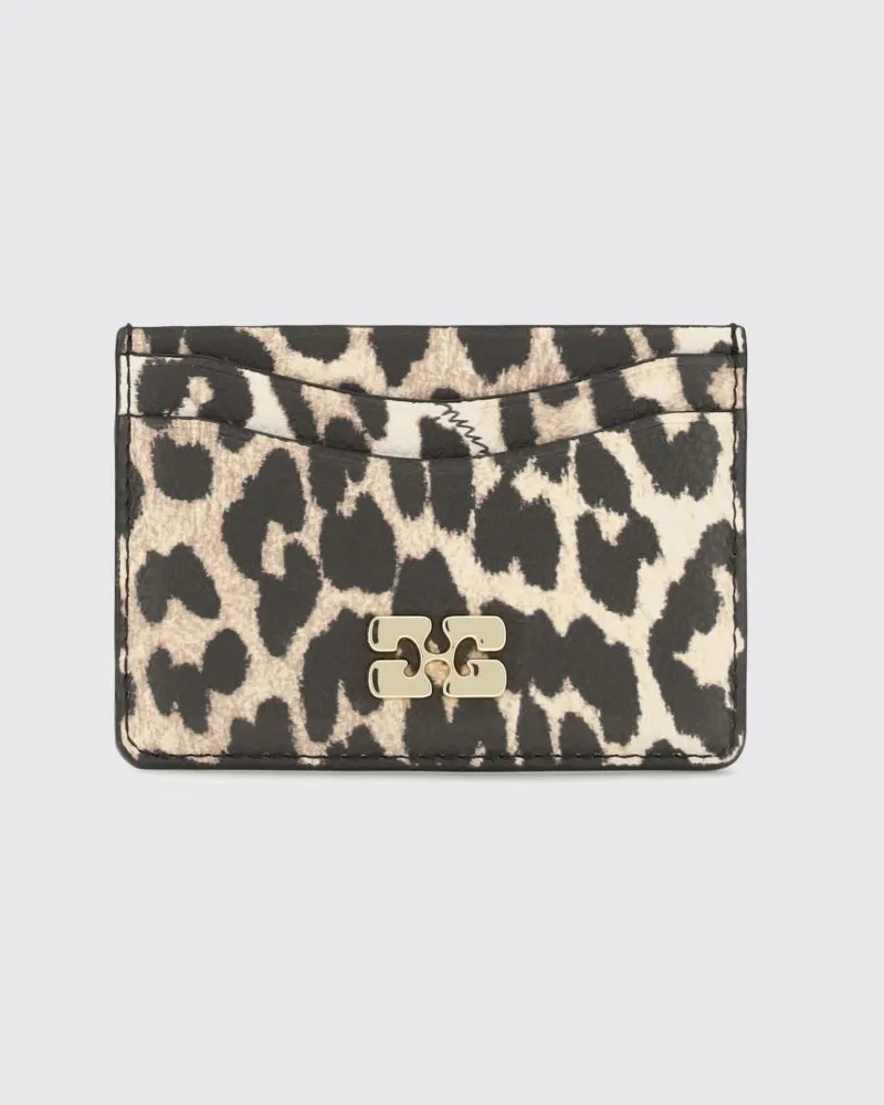Ganni Kartenetui aus recyceltem Leder mit Animal-Print Milch