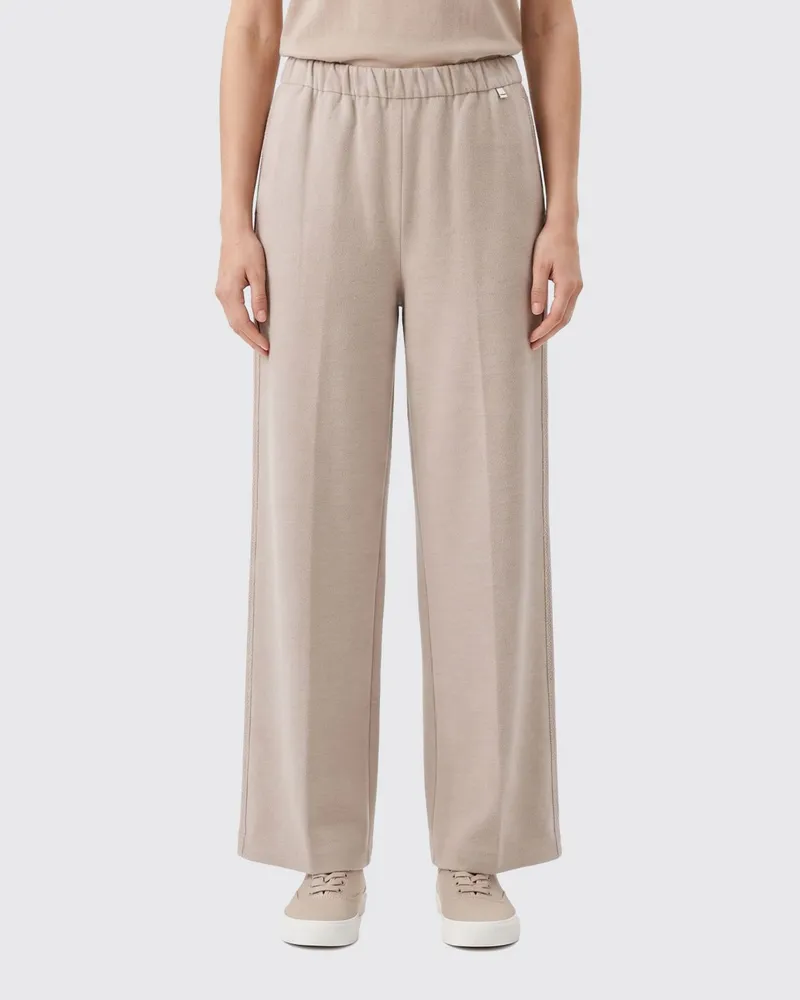 Herno Palazzo-Hose mit weitem Bein aus Wollmischung und elastischem Bund Cream