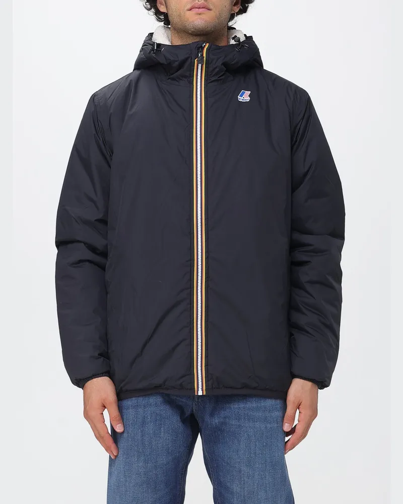 K-Way Fleecegefütterter Nylon-Windbreaker mit Kapuze Schwarz