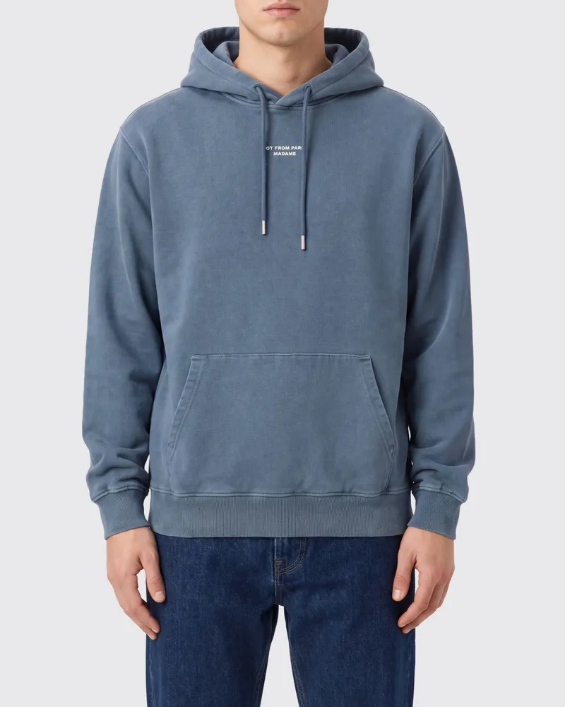 Drôle de Monsieur Baumwoll-Hoodie von mit gesticktem Logo und Kängurutasche Blau