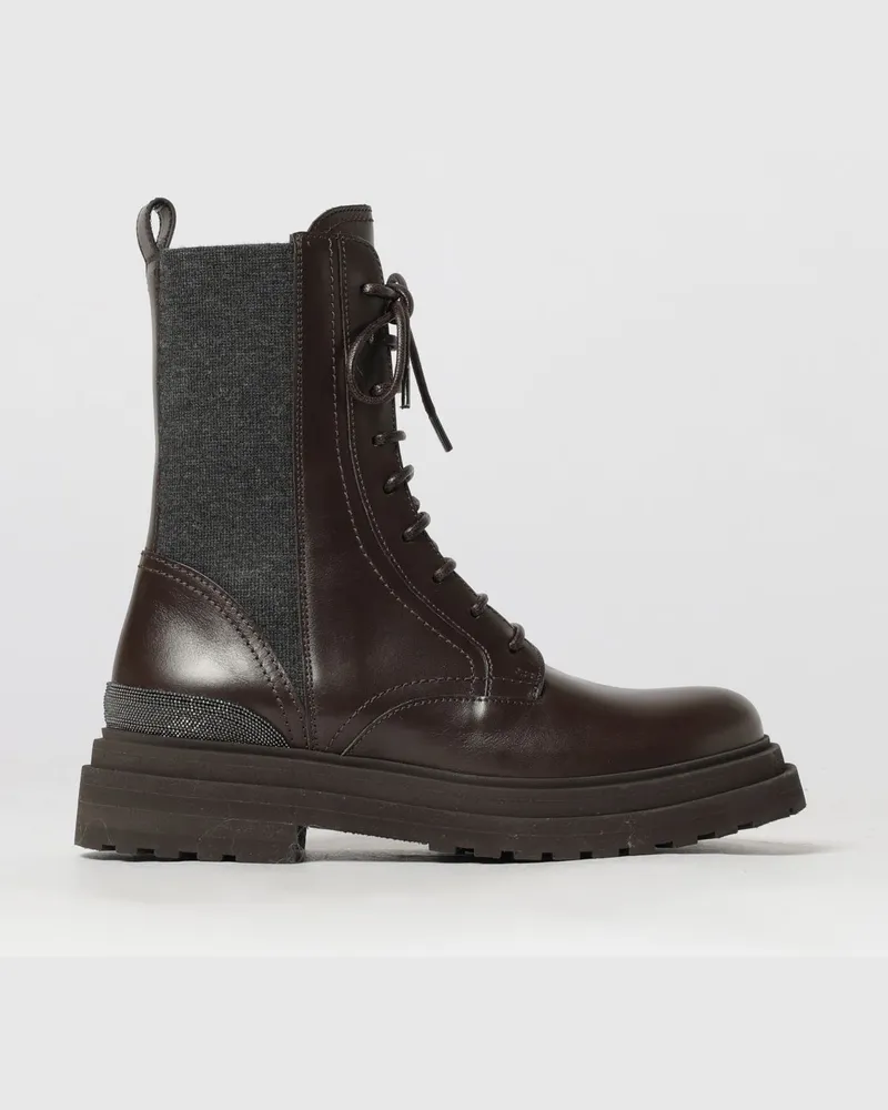 Brunello Cucinelli Combat-Boots aus Kalbsleder von mit Profilsohle Braun